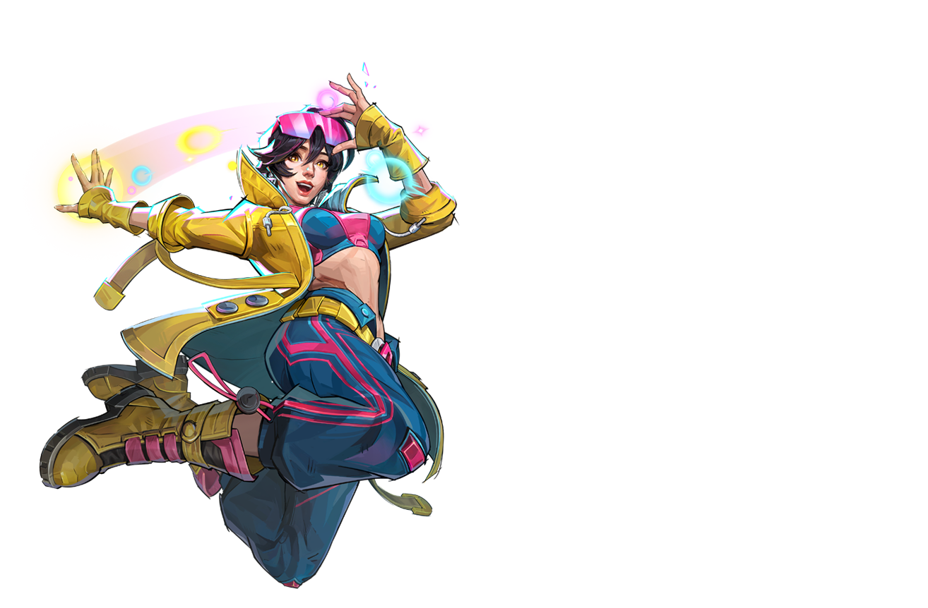 Official Marvel Rivals Jubilee character art with colorful plasma effects